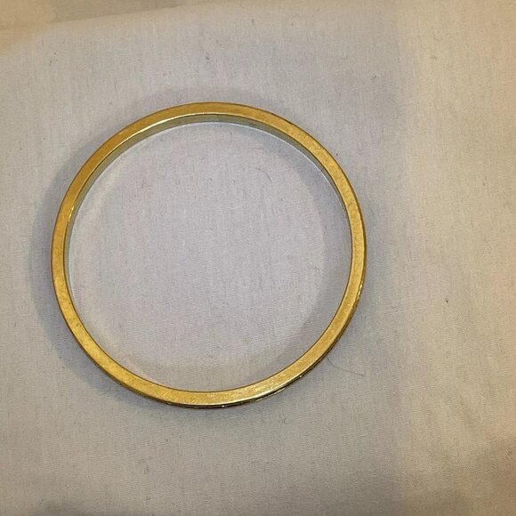 Gold Tone Solid Cylinder Bangle Bracelet Embellished With Red and Clear Crystal - Picture 3 of 6